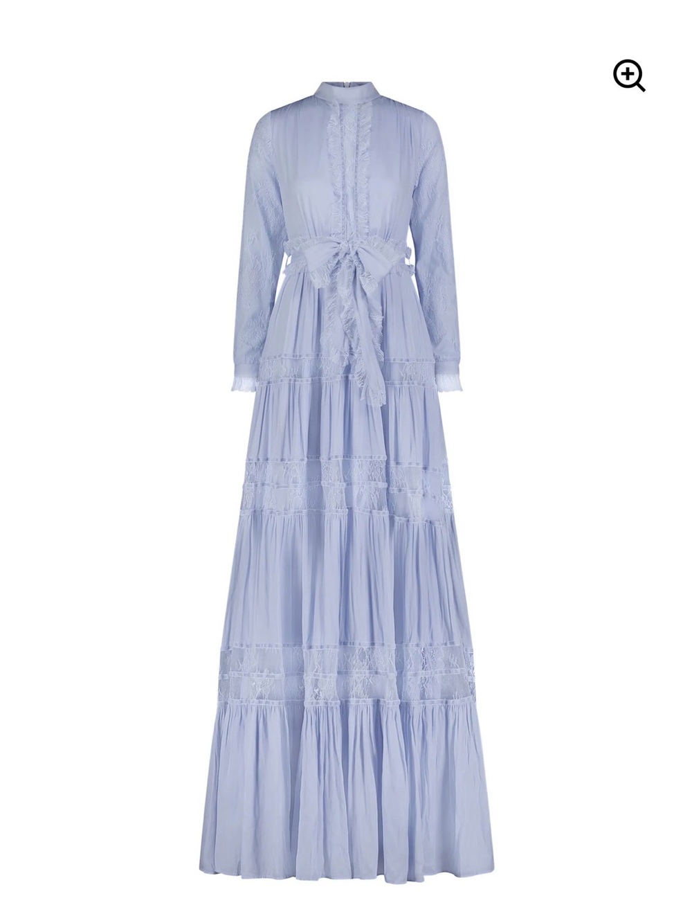 Light Blue Long Sleeve Tiered Maxi Dress with Tie Waist